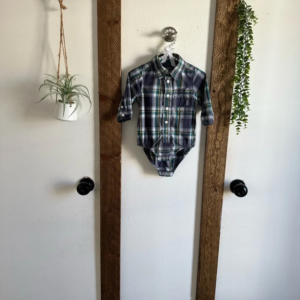 OshKosh B’Gosh Rustic Plaid Long-Sleeve Baby Boy Long Sleeve Bodysuit Shirt 12M
